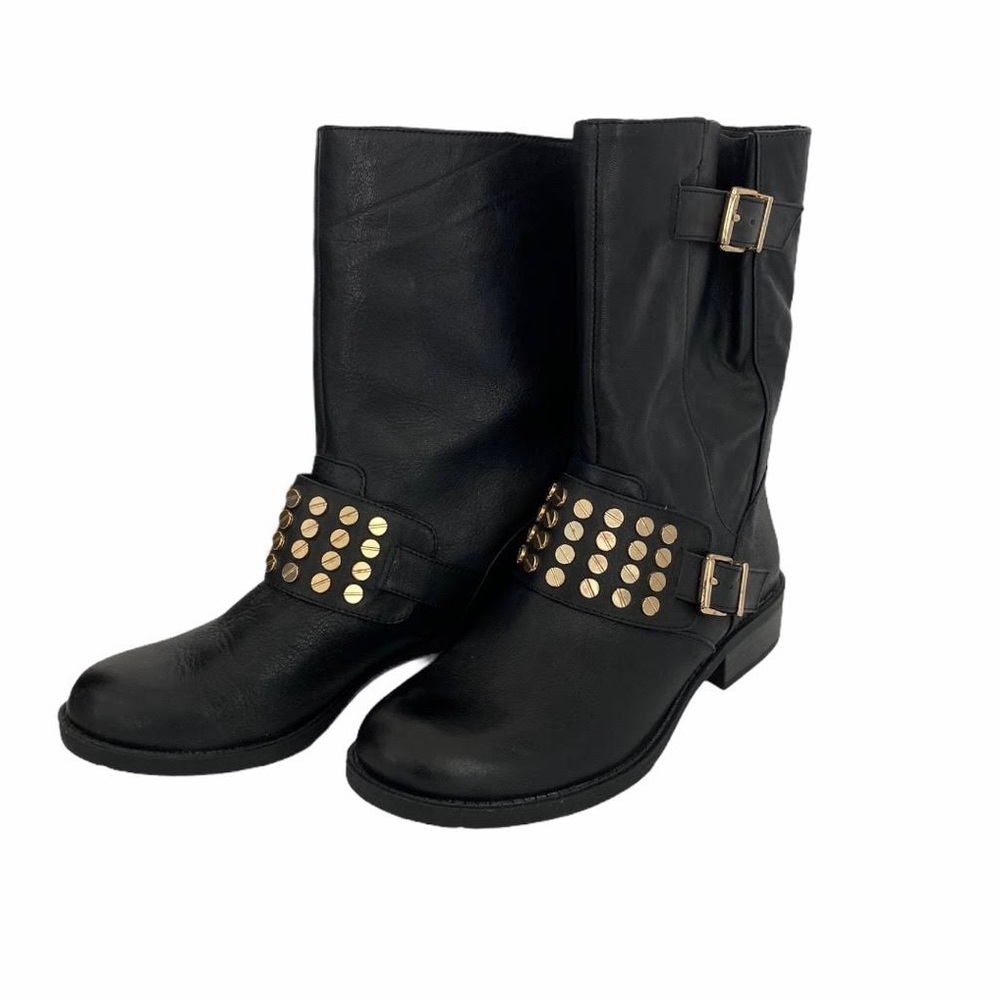 Jessica Simpson Skylare Black Moto Boot with Gold Accents